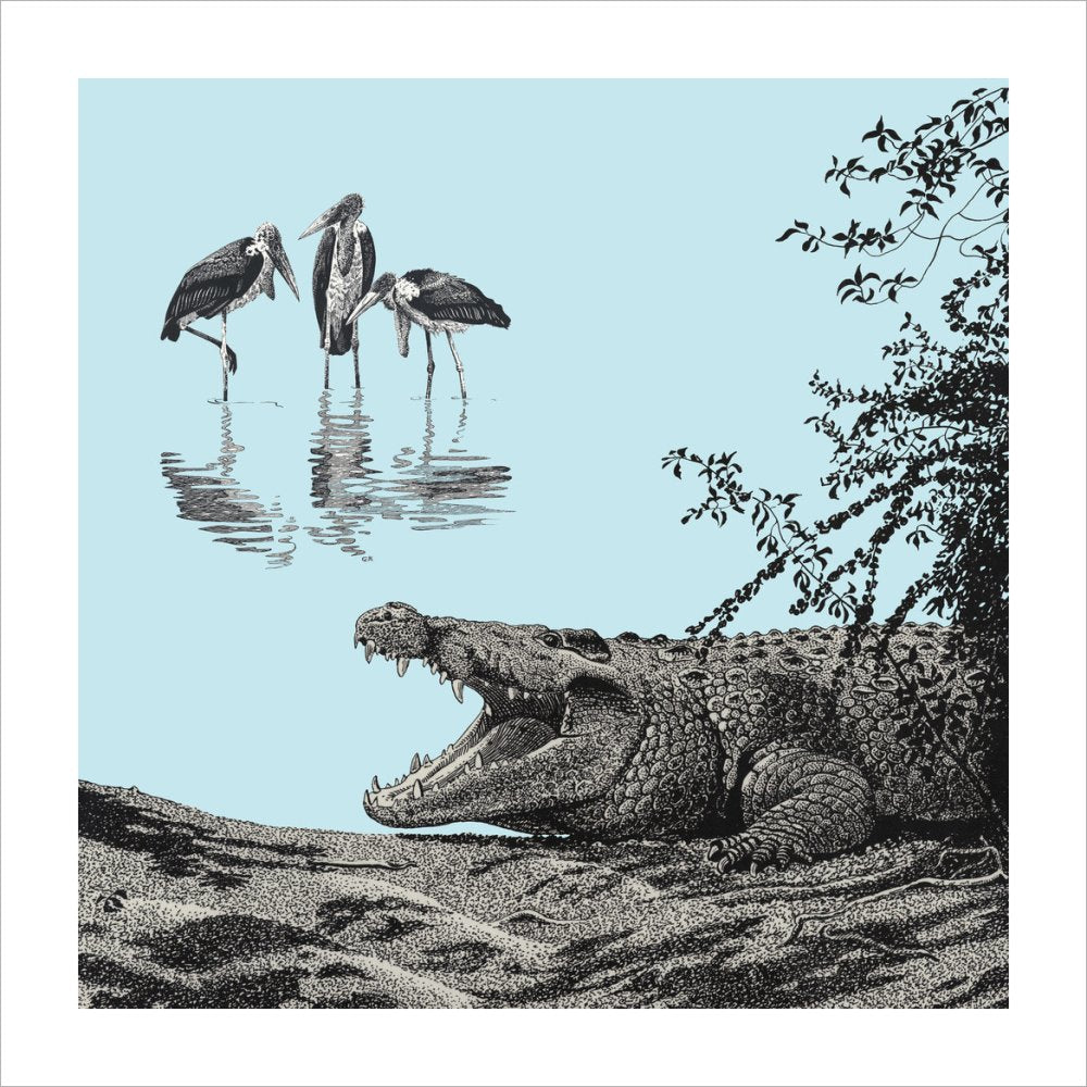 Crocodile and Marabou - art print