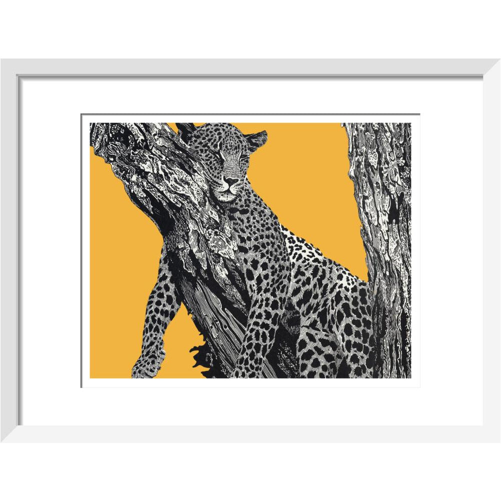 Sleeping Leopard on Yellow - art print