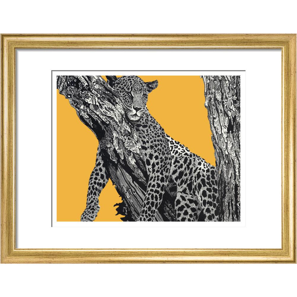 Sleeping Leopard on Yellow - art print