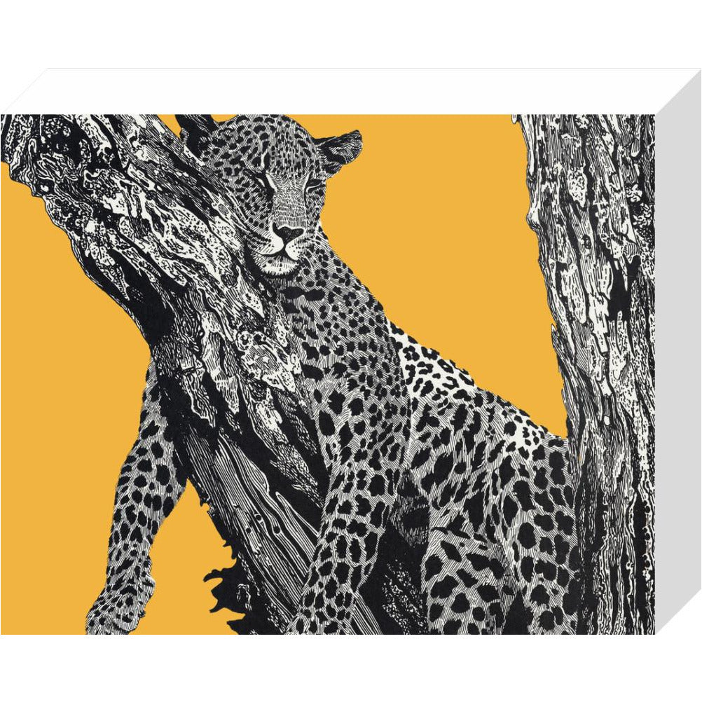 Sleeping Leopard on Yellow - art print