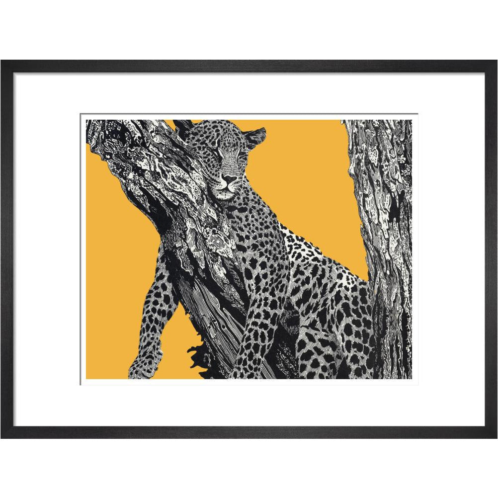 Sleeping Leopard on Yellow - art print