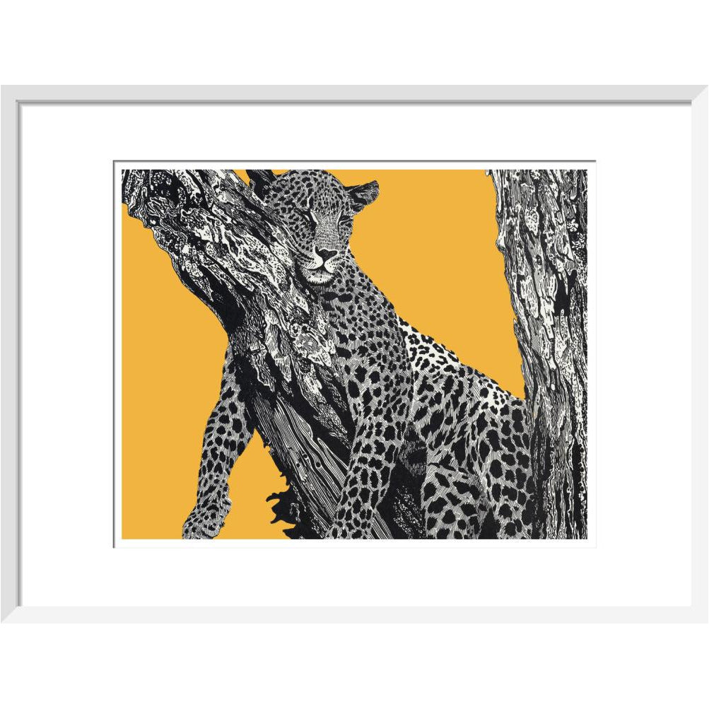 Sleeping Leopard on Yellow - art print