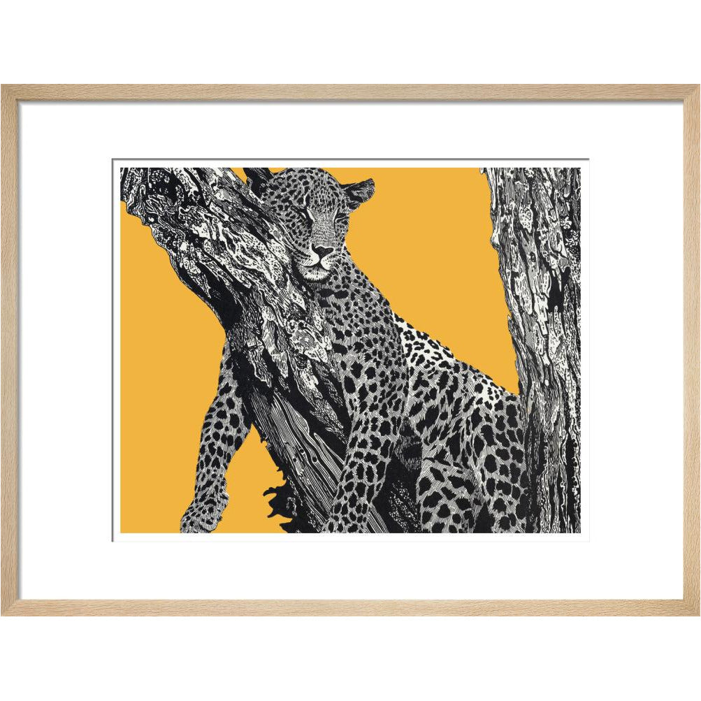 Sleeping Leopard on Yellow - art print