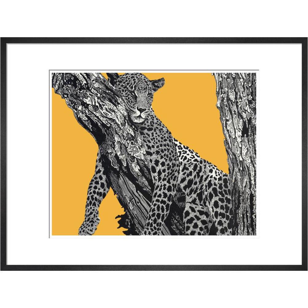 Sleeping Leopard on Yellow - art print