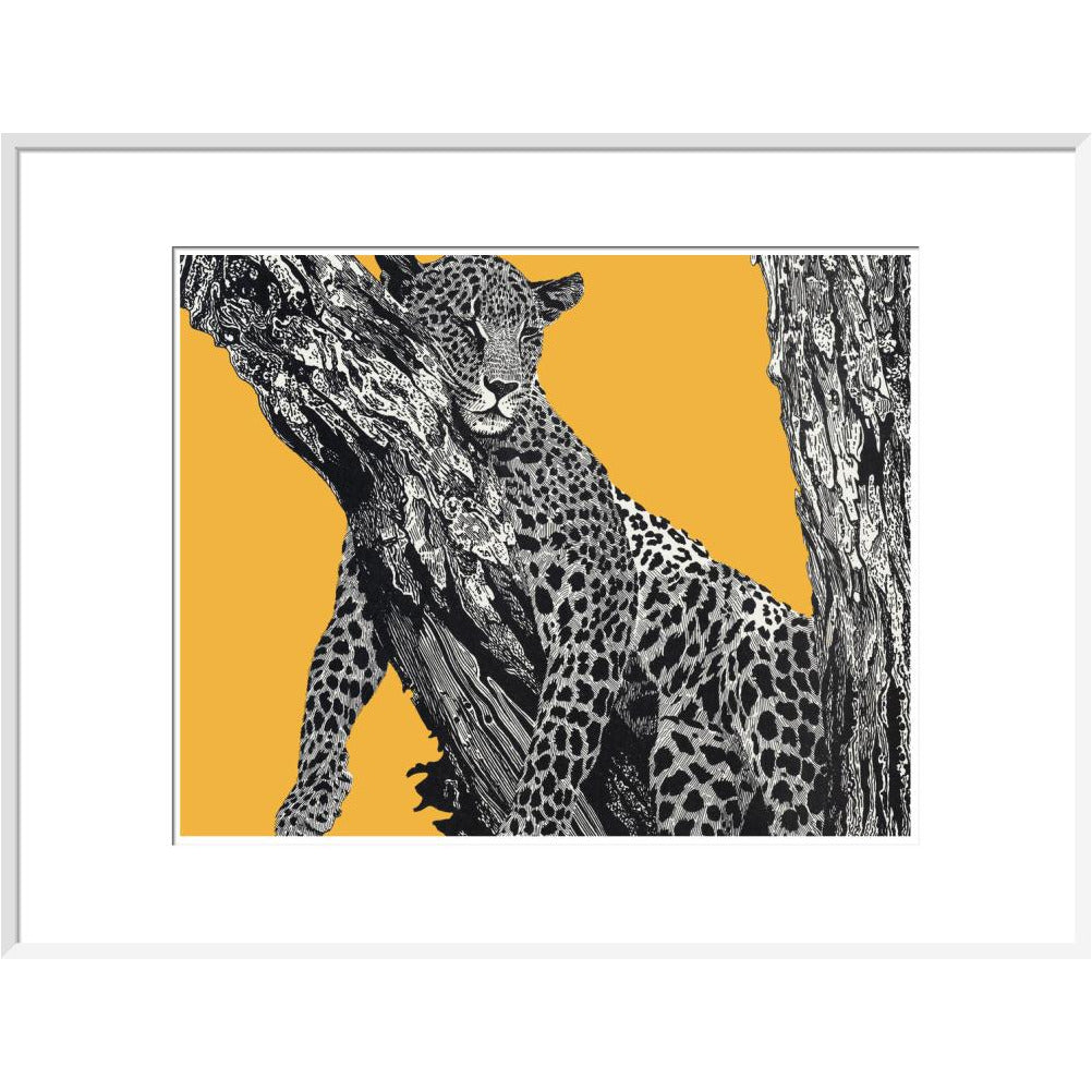 Sleeping Leopard on Yellow - art print