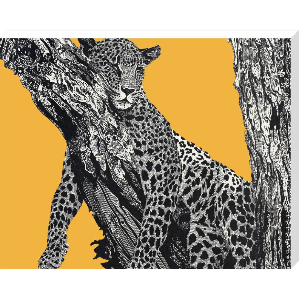 Sleeping Leopard on Yellow - art print