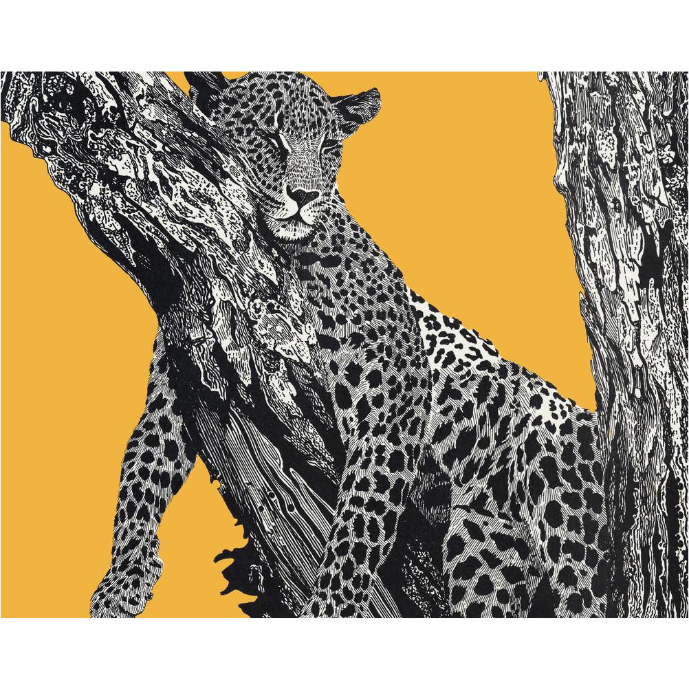 Sleeping Leopard on Yellow - art print