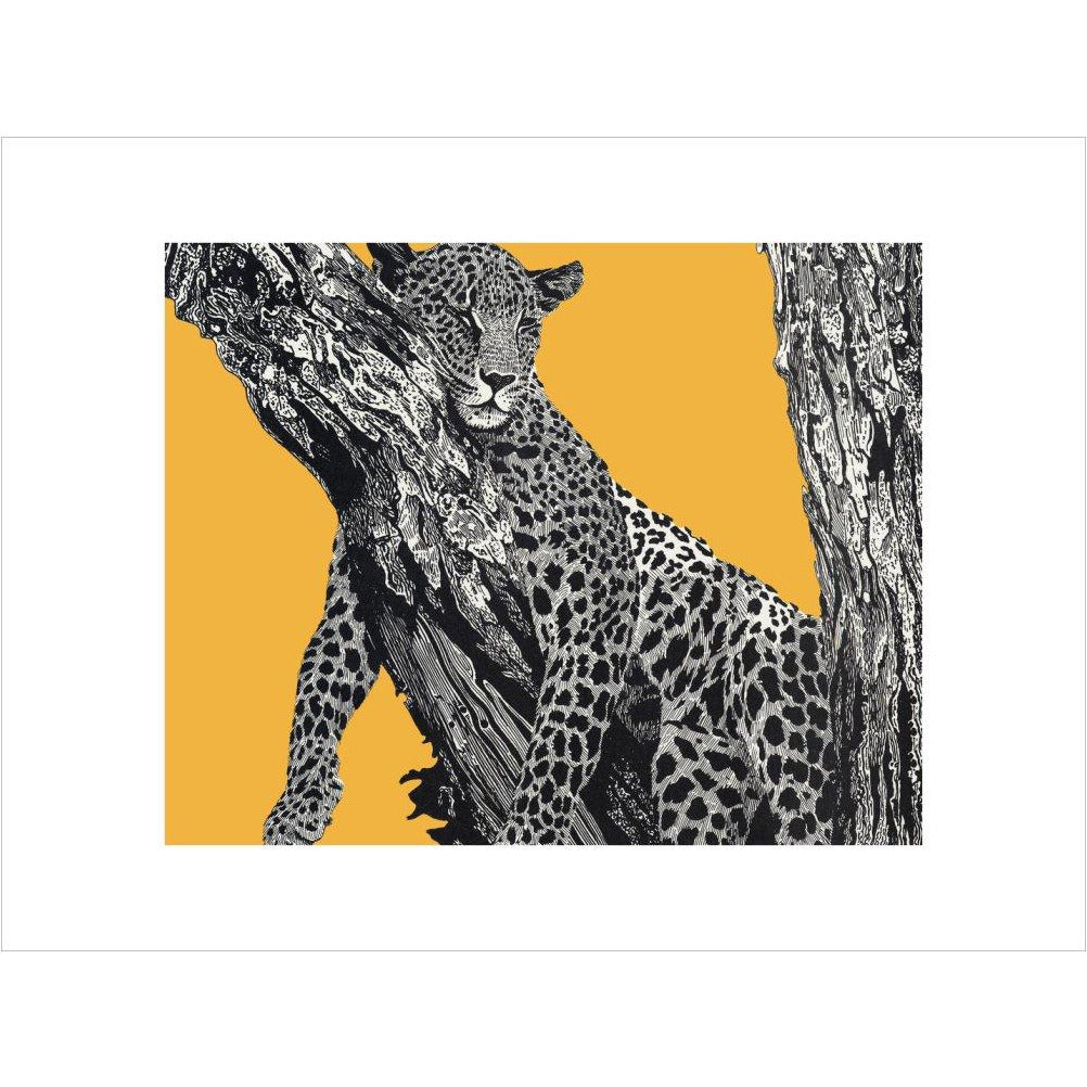 Sleeping Leopard on Yellow - art print