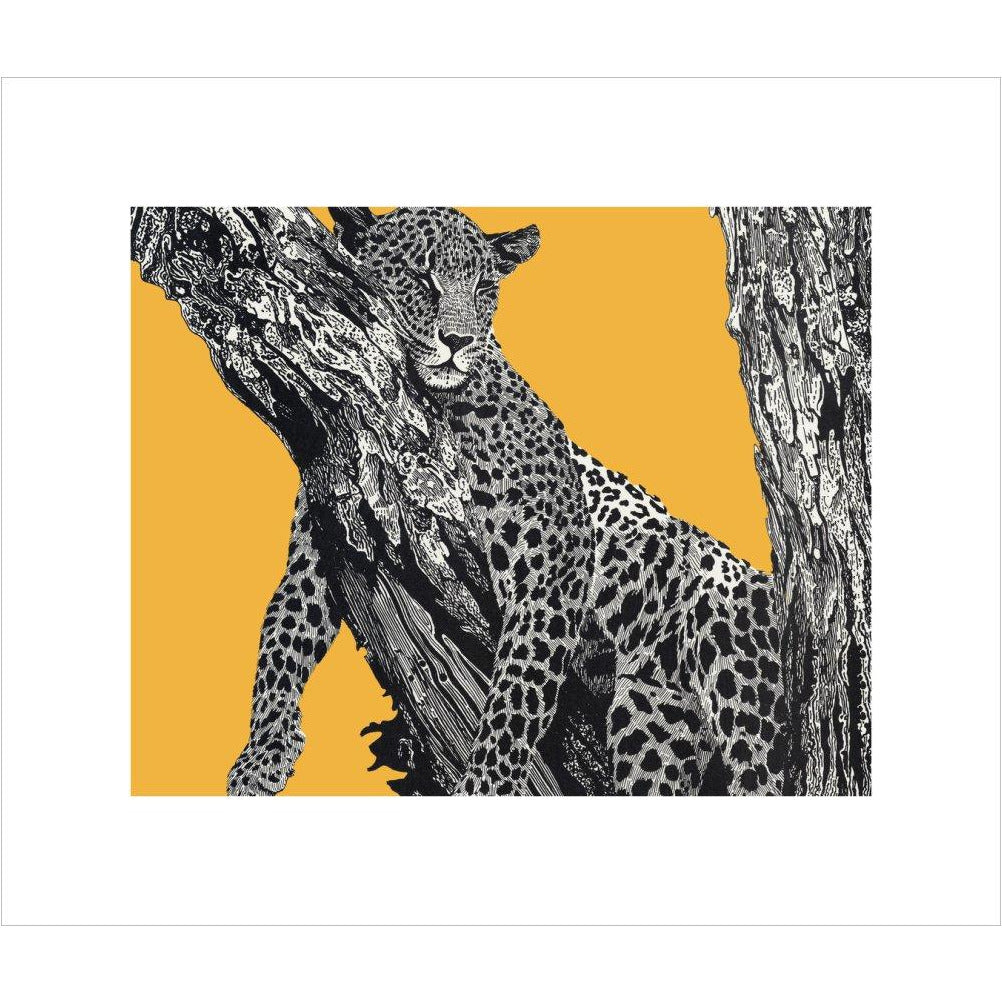 Sleeping Leopard on Yellow - art print