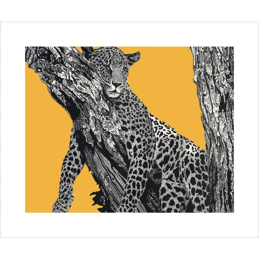 Sleeping Leopard on Yellow - art print