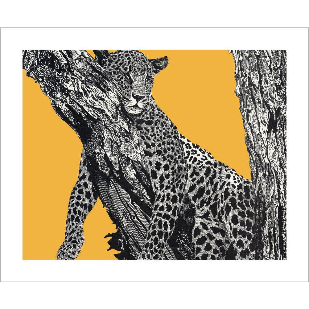 Sleeping Leopard on Yellow - art print