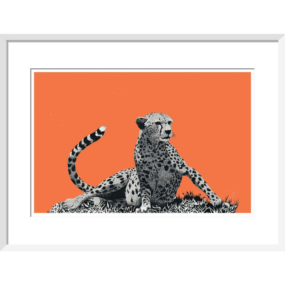 Cheetah Rising, on Coral - Art Print