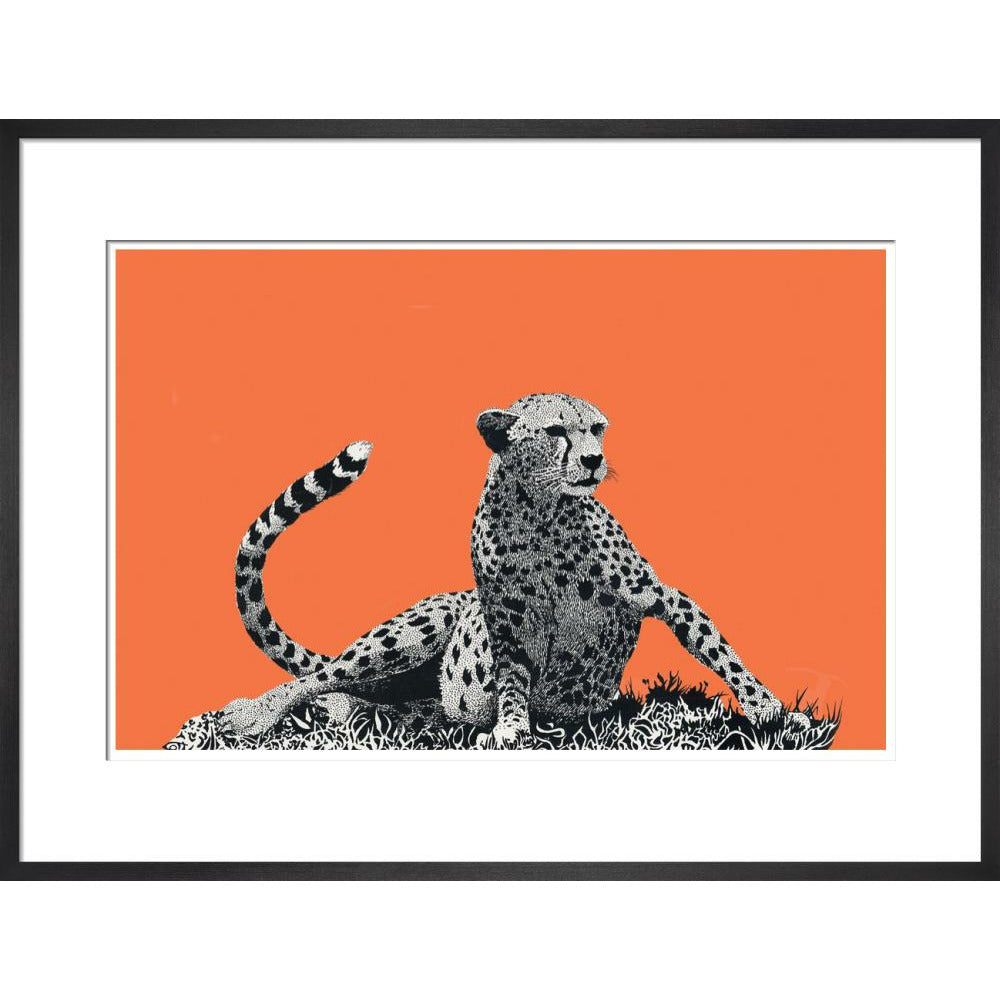 Cheetah Rising, on Coral - Art Print