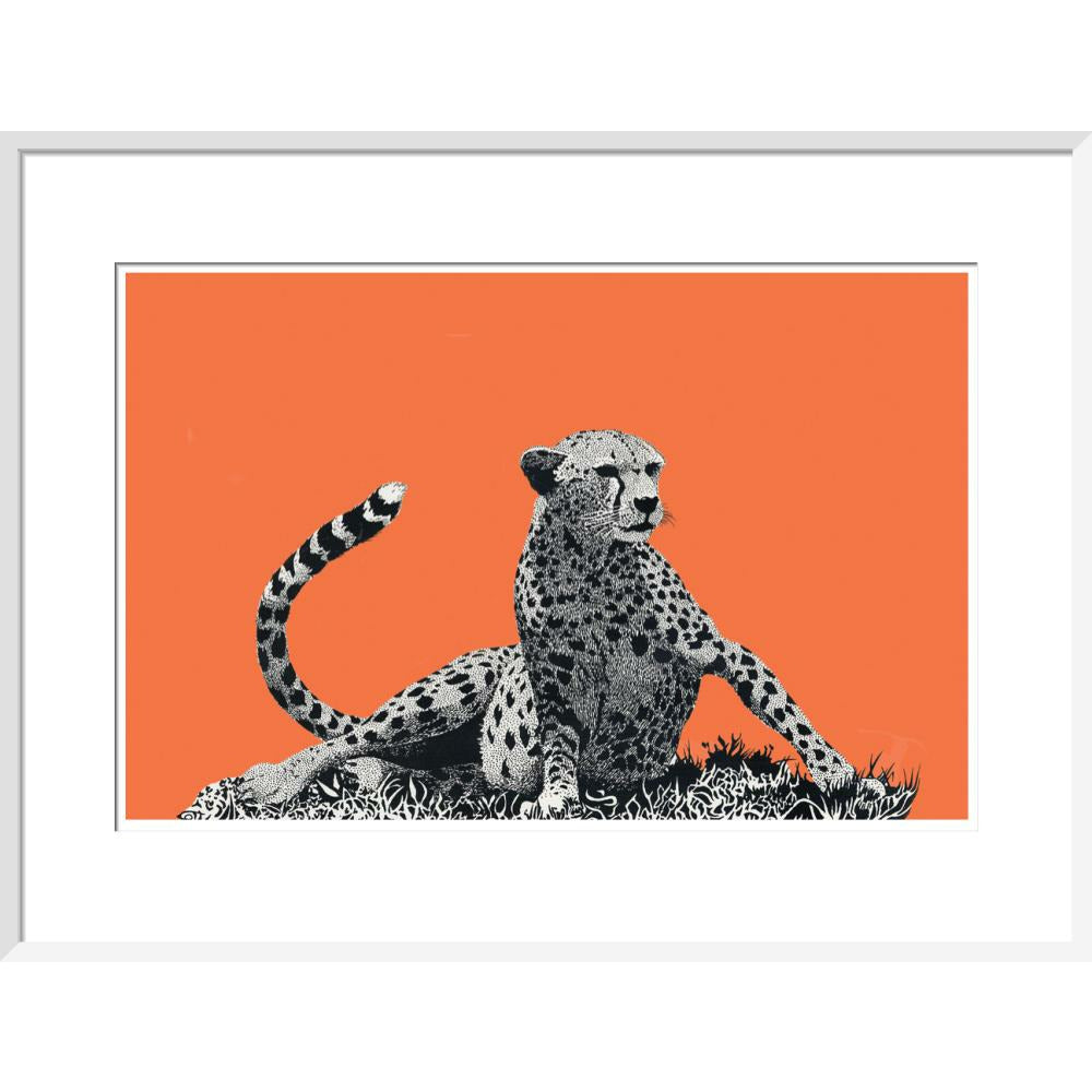 Cheetah Rising, on Coral - Art Print