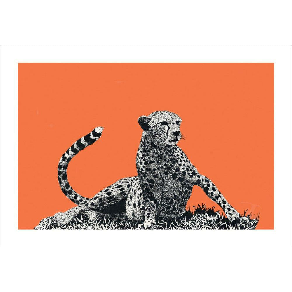 Cheetah Rising, on Coral - Art Print