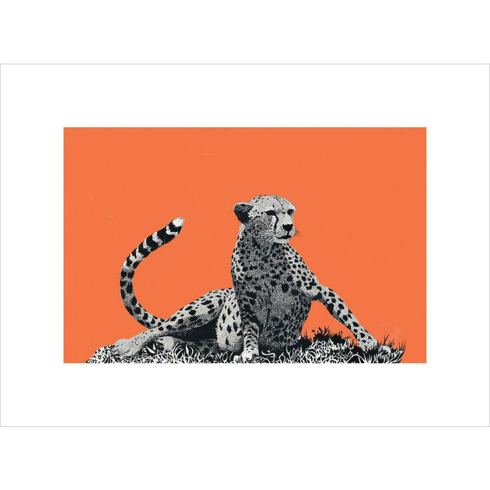 Cheetah Rising, on Coral - Art Print