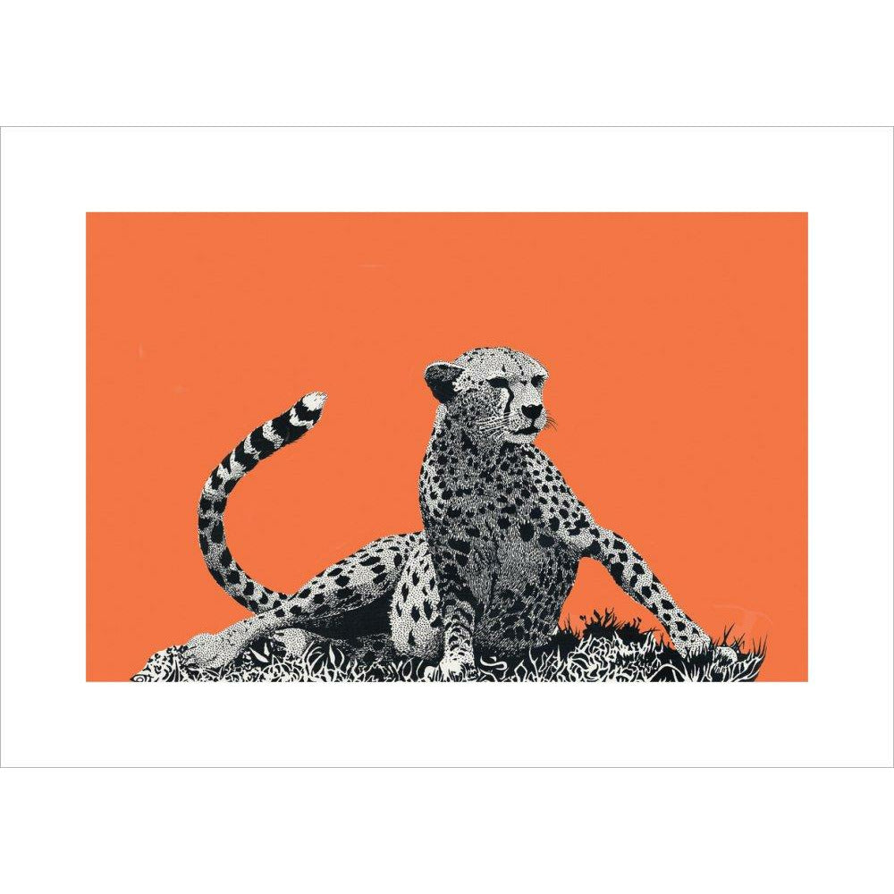 Cheetah Rising, on Coral - Art Print