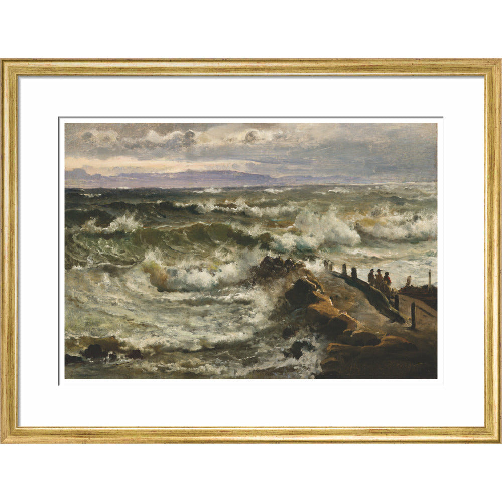 Rough Sea Beside a Jetty - Art print