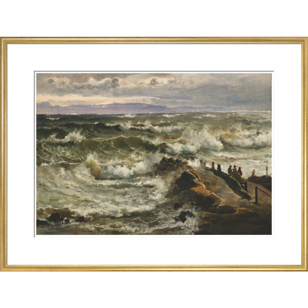 Rough Sea Beside a Jetty - Art print