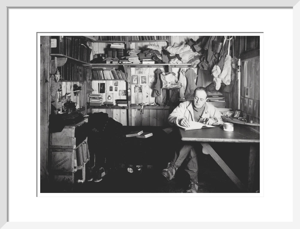 Capt Scott writing his journal in the Winterquarters Hut - Art print