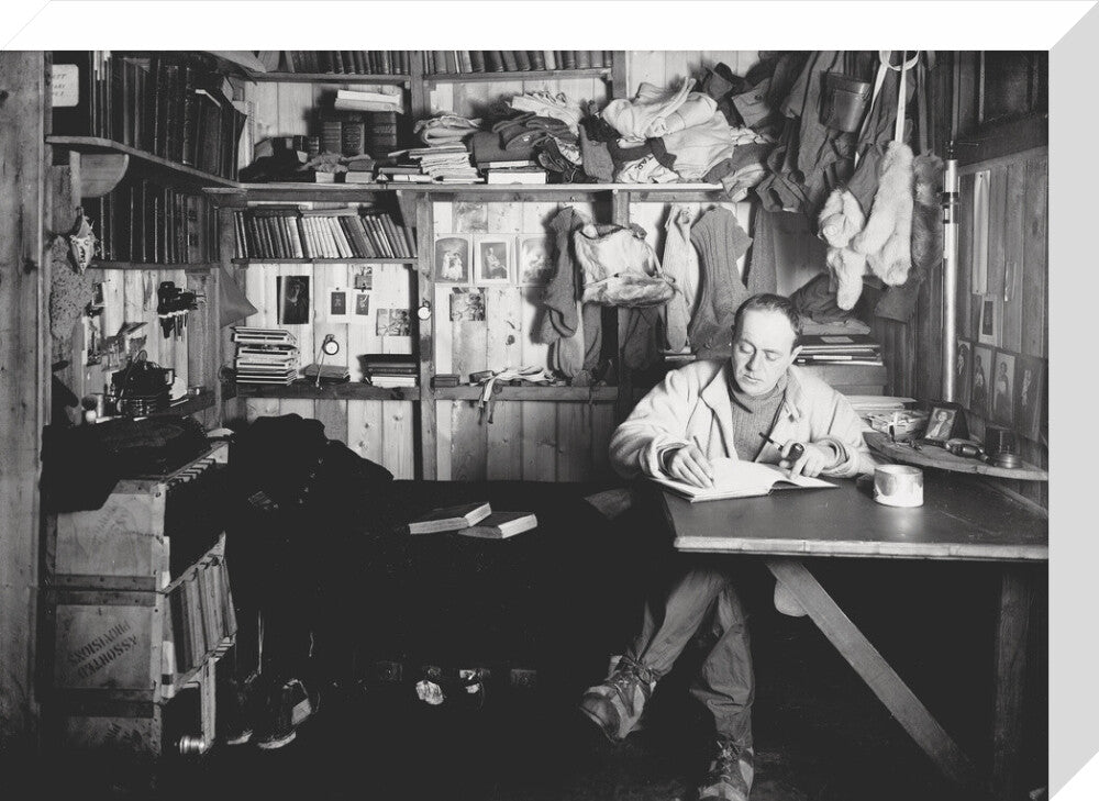 Capt Scott writing his journal in the Winterquarters Hut - Art print