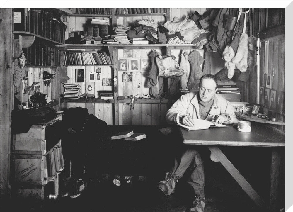 Capt Scott writing his journal in the Winterquarters Hut - Art print