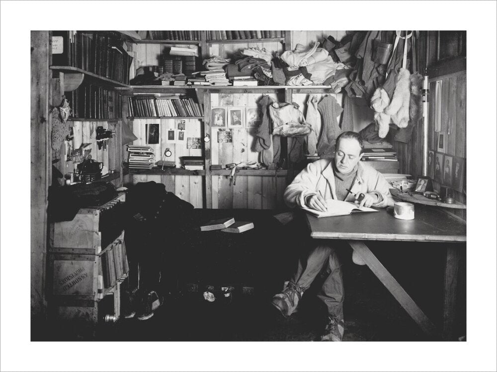 Capt Scott writing his journal in the Winterquarters Hut - Art print