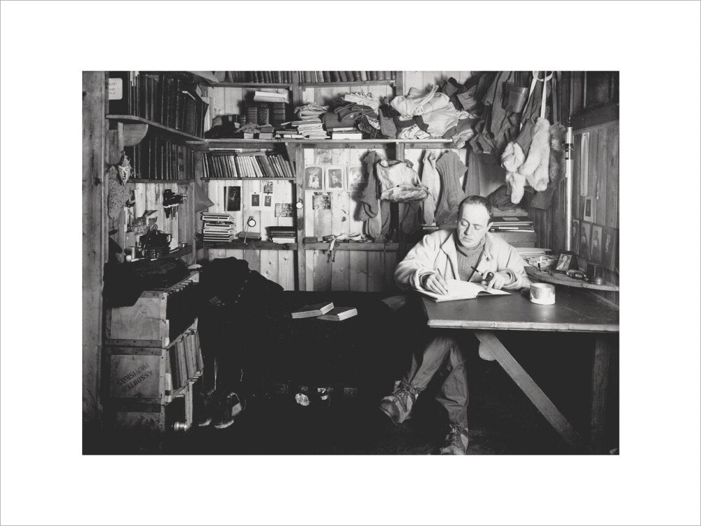 Capt Scott writing his journal in the Winterquarters Hut - Art print