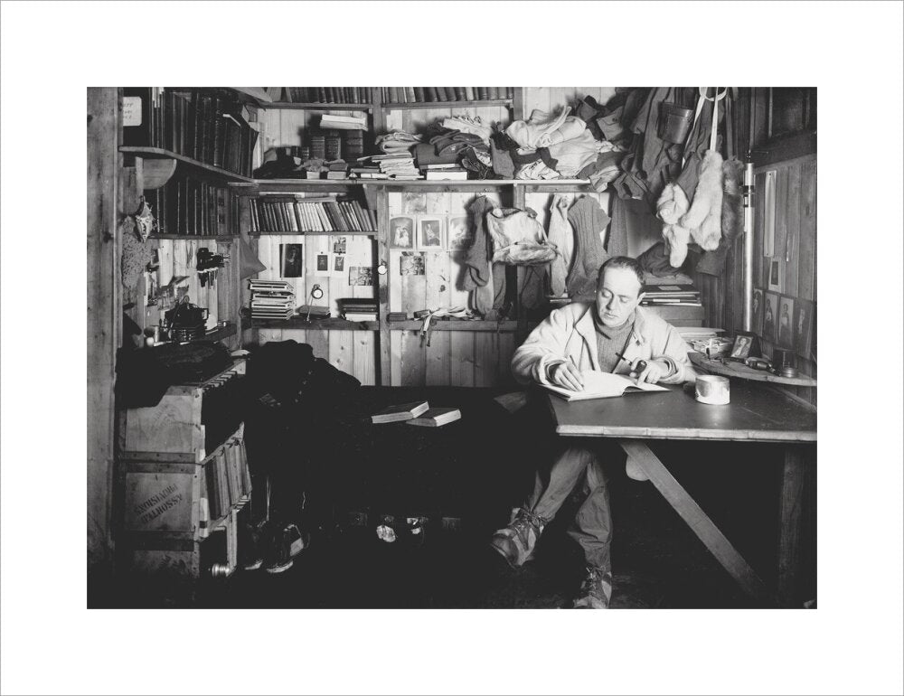 Capt Scott writing his journal in the Winterquarters Hut - Art print