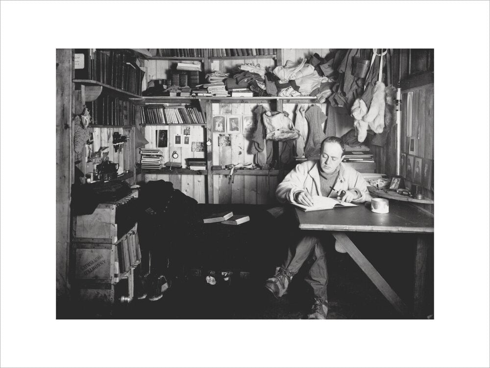 Capt Scott writing his journal in the Winterquarters Hut - Art print