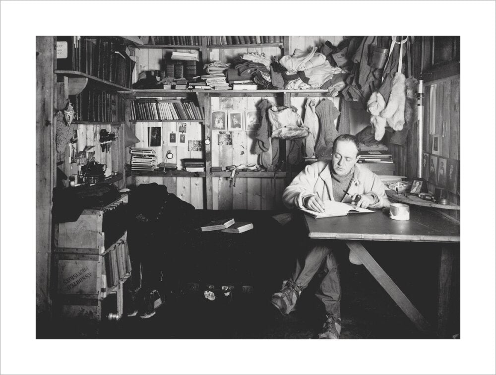 Capt Scott writing his journal in the Winterquarters Hut - Art print