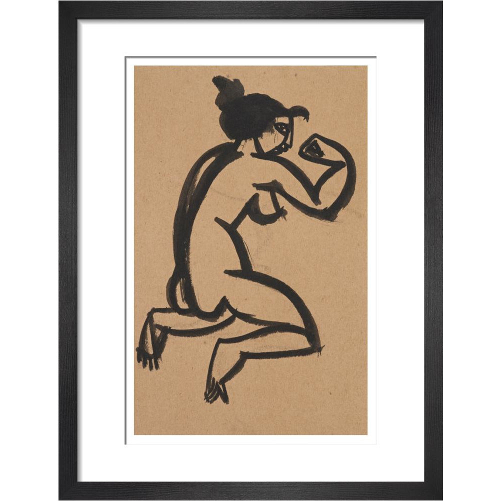 Female nude, kneeling and flexing right arm - Art print