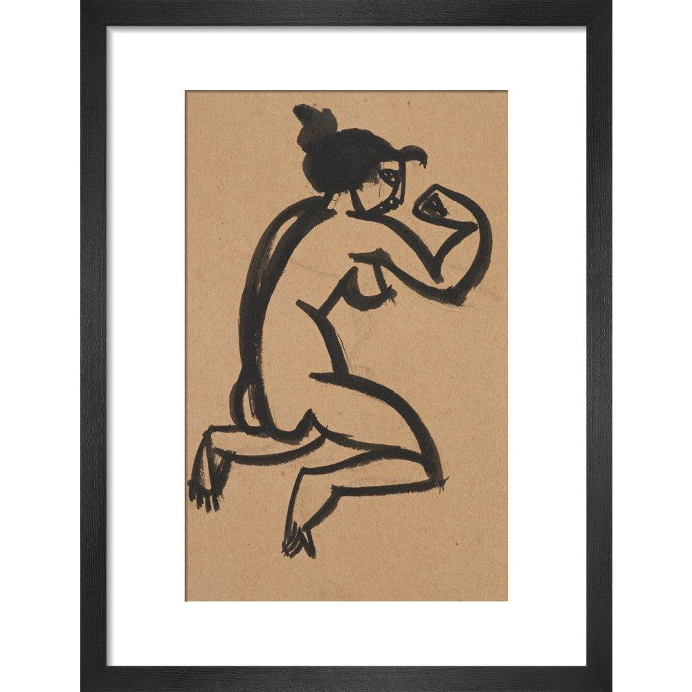 Female nude, kneeling and flexing right arm - Art print