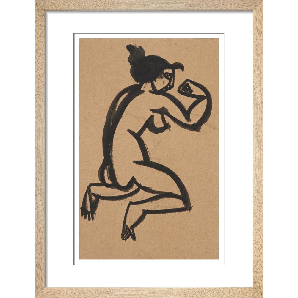 Female nude, kneeling and flexing right arm - Art print