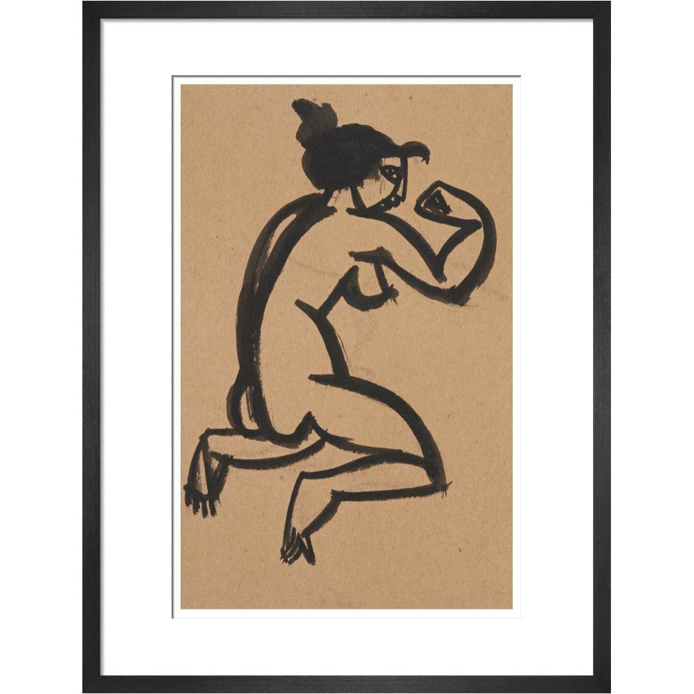 Female nude, kneeling and flexing right arm - Art print