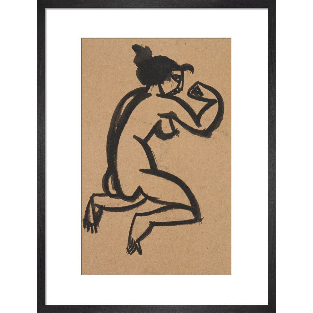 Female nude, kneeling and flexing right arm - Art print