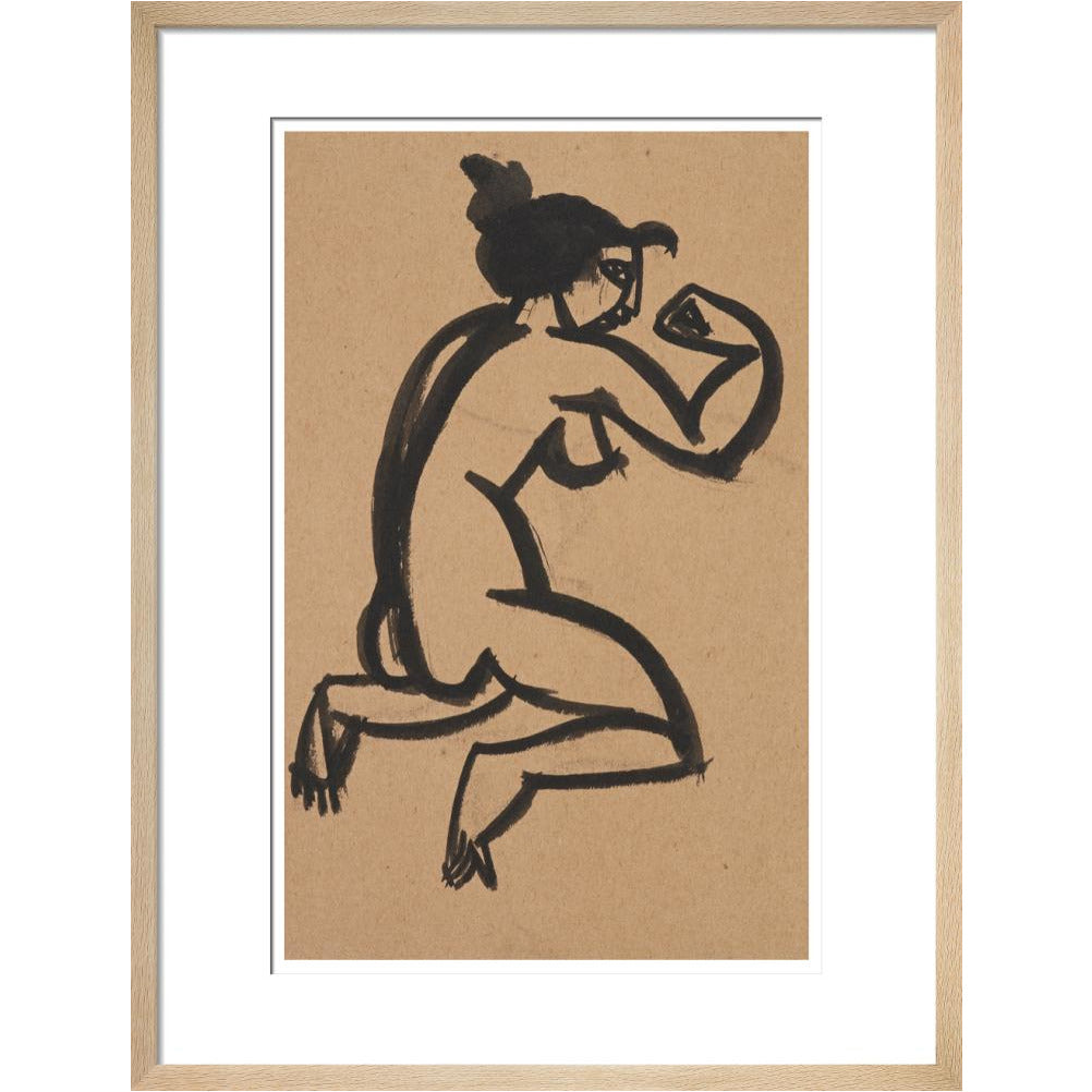 Female nude, kneeling and flexing right arm - Art print