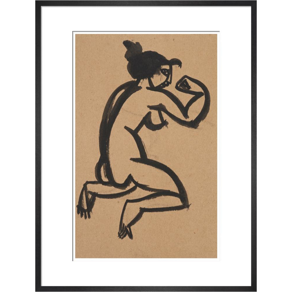 Female nude, kneeling and flexing right arm - Art print