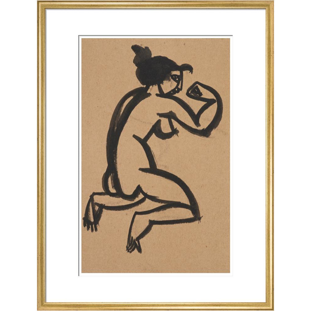 Female nude, kneeling and flexing right arm - Art print
