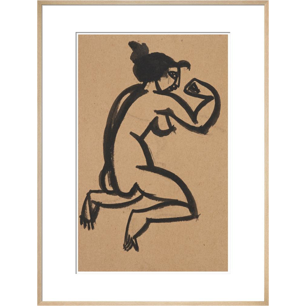 Female nude, kneeling and flexing right arm - Art print