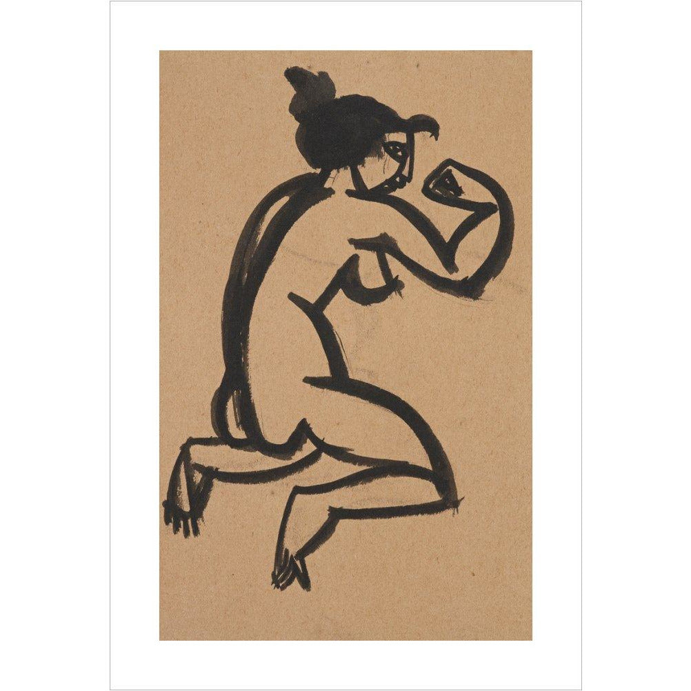 Female nude, kneeling and flexing right arm - Art print