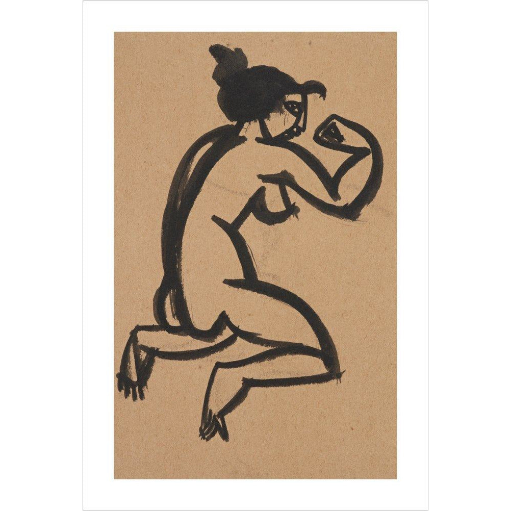 Female nude, kneeling and flexing right arm - Art print