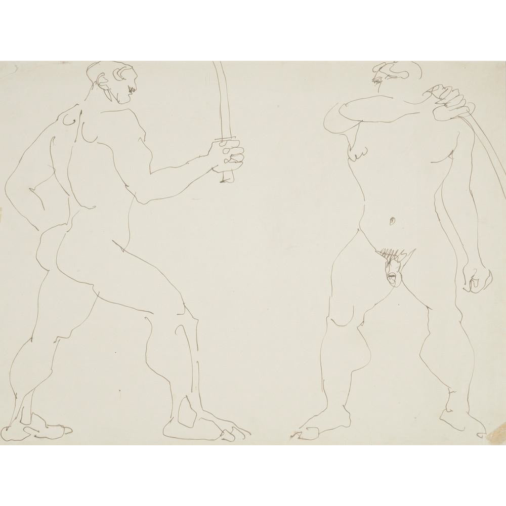 Two nude sword fighters - Art print