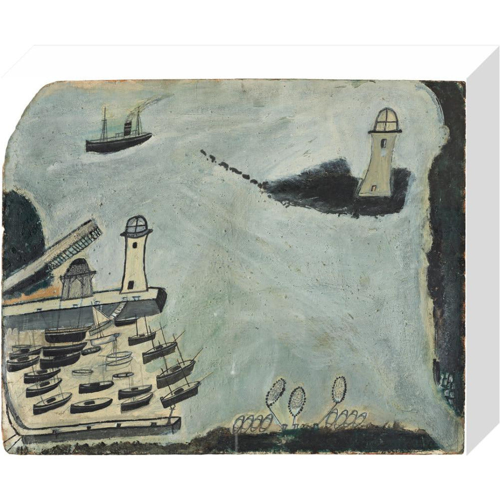 Harbour with two lighthouses and motor vessel - Art print