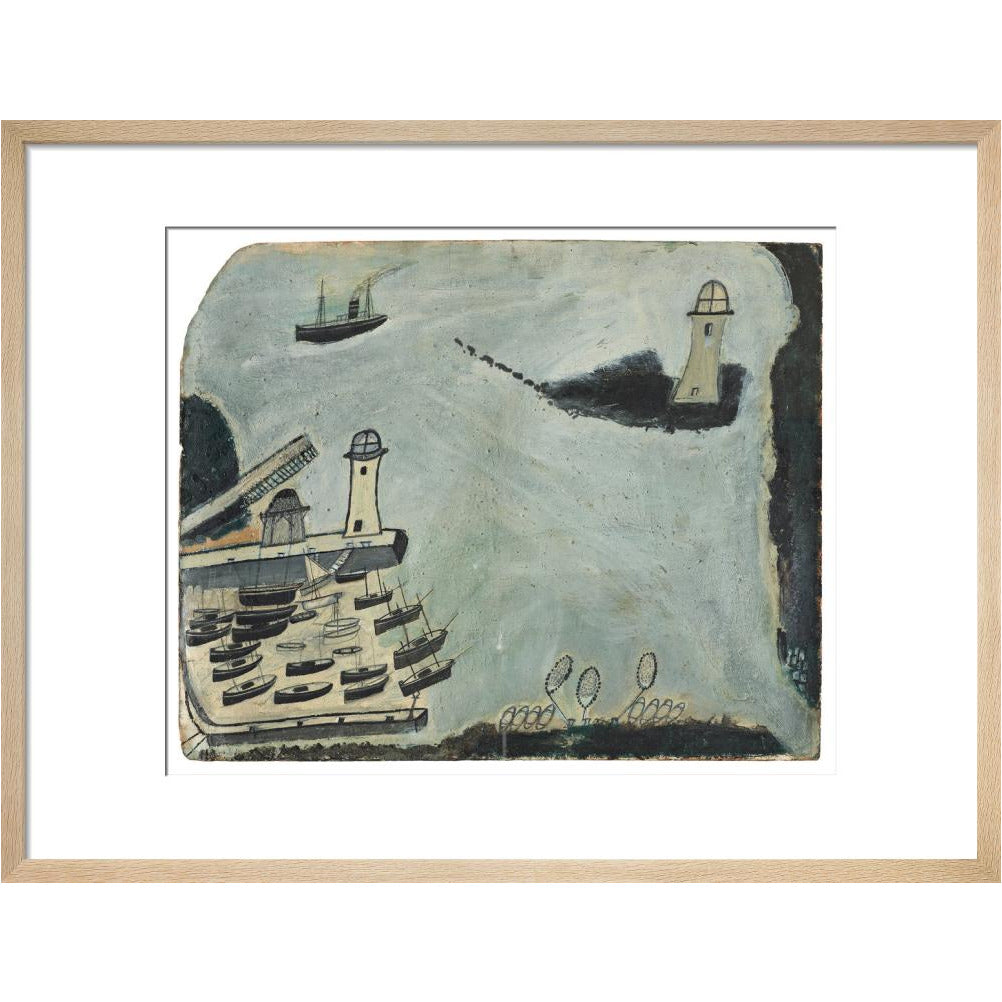 Harbour with two lighthouses and motor vessel - Art print