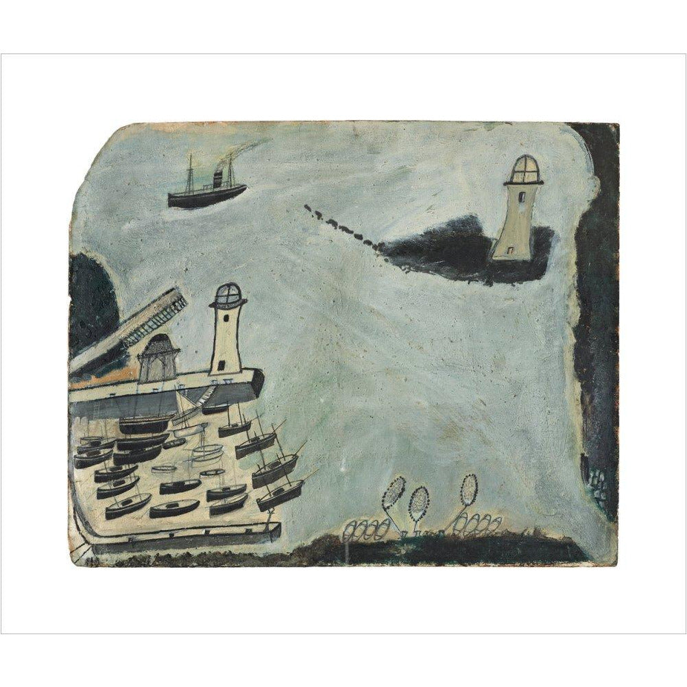 Harbour with two lighthouses and motor vessel - Art print