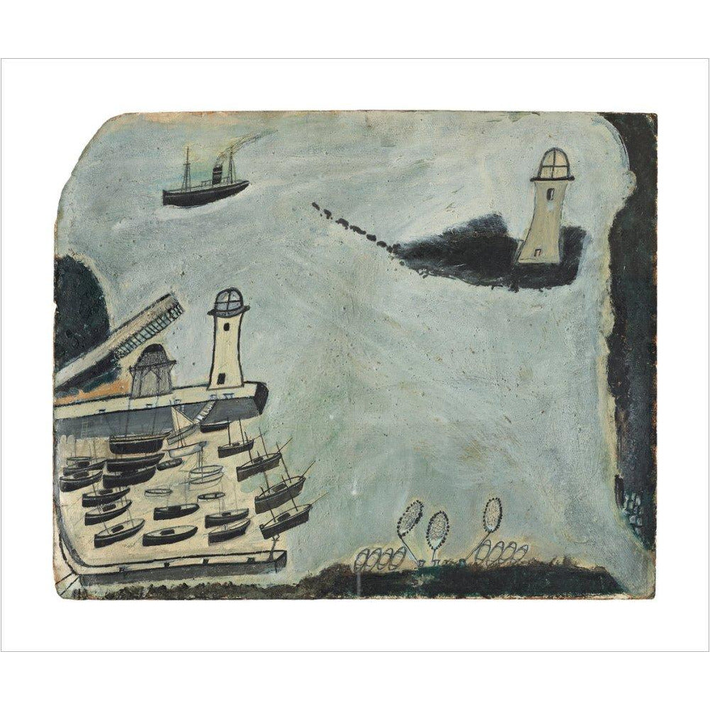 Harbour with two lighthouses and motor vessel - Art print