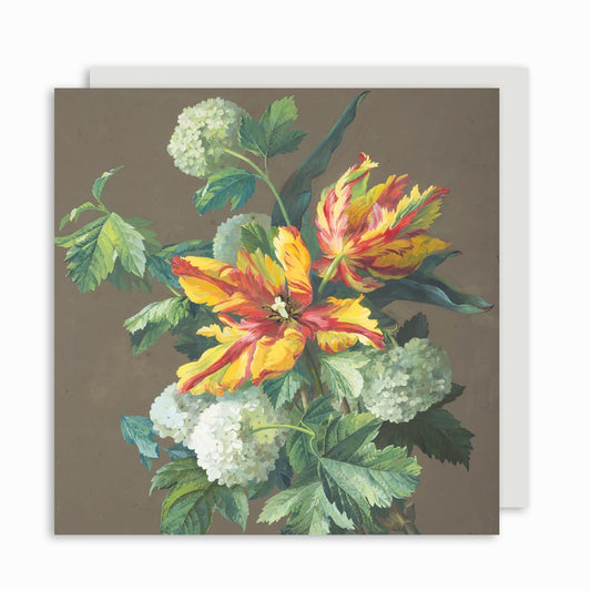 Viburnum with Parrot Tulips - Greeting card