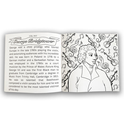 Page from Cambridge Black History Colouring Book by Selena Scott