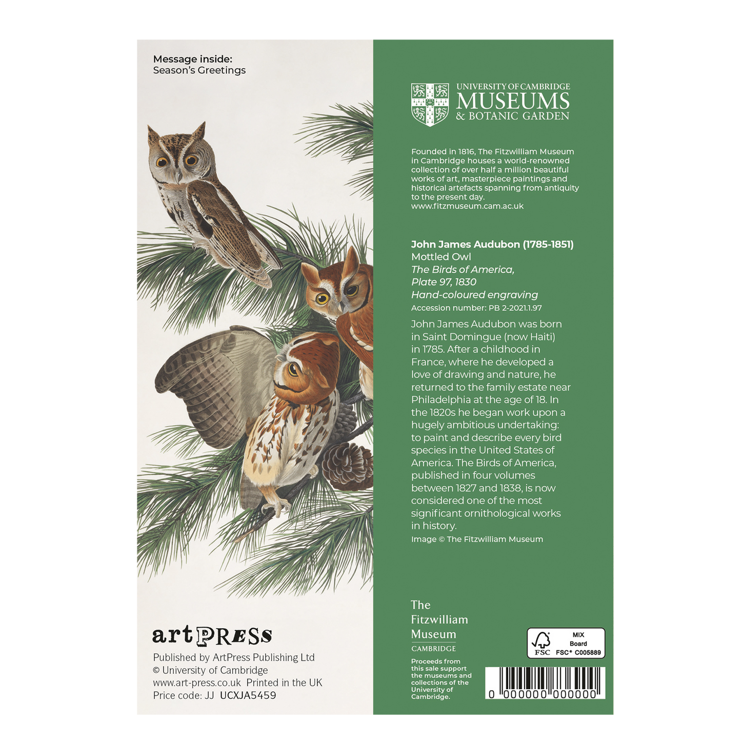 Mottled Owl - Christmas card wallet